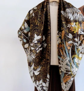 Sallys 100% Mulberry Silk Wrap Shawl flower Print Square Scarf 43"new - Picture 1 of 6