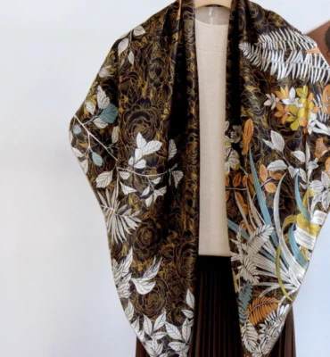 Sallys 100% Mulberry Silk Wrap Shawl flower Print Square Scarf 43"new - Image 1 of 4