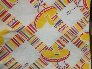Vintage Feedsack Feed Flour Sack Novelty Print 34 X 35" Fabric Sombrero Hat READ - Picture 1 of 6