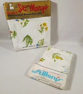 Vtg St Marys Alpine Flowers Twin Flat Sheet Percale 2 Pillowcases Flower Power - Picture 1 of 12