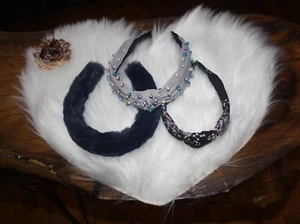 Lot of 3 Women's Teen's Girl's Headbands Black Floral Blue Fur Gray Pearls GUC - Picture 1 of 3