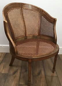 Edwardian Inlaid Mahogany, Bergere Library Chair, Oval Seat & Spade Front Legs