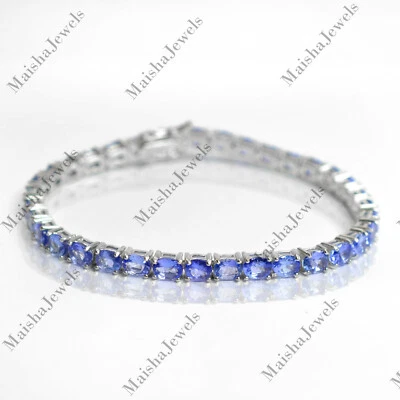 Brazalete de tenis de plata de ley 925 con piedras preciosas de tanzanita natural de 13,68 CTS para mujer Foto 1 de 4