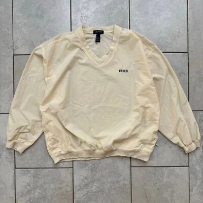 VINTAGE IZOD Pullover V Neck Nylon Windbreaker Jacket Size L Mens Cream 90s - Изображение 1 из 4