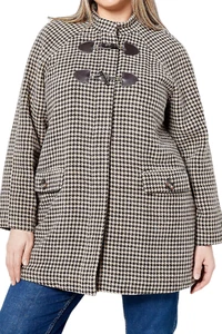Isaac Mizrahi Live! Houndstooth Wool Coat Brown - Picture 1 of 2