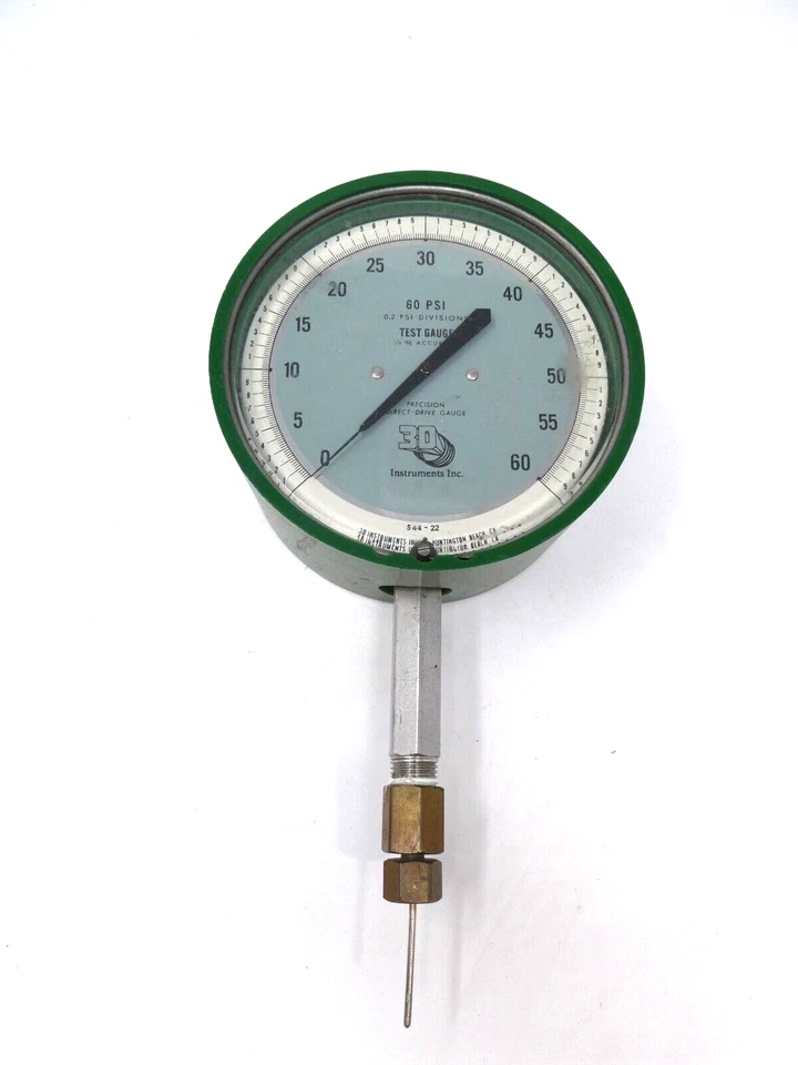 3D Instruments 544-22 to 60 psi, 4.5" Dial, 1/4" NPT Green Test Gauge 0.2 Divisi - Image 1 of 4