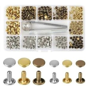 180x Double Cap Rivets Tubular Metal Studs with Installation Tool Sets Kit Parts - Picture 1 of 12