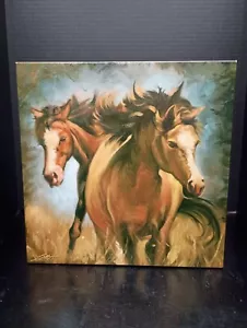Vintage Horses Wild Mustangs Print On Canvas - Picture 1 of 8