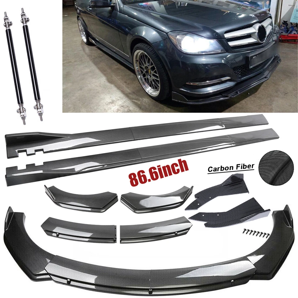 For Mercedes Benz E Class /Fiber Front Bumper Lip Spoiler 86.6" Side Skirt Kit - Изображение 1 из 4