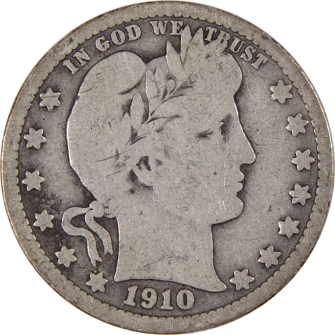 1910 Barber Quarter AG About Good 90% Silver 25c US Type Coin Collectible Cover