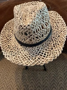 Vintage Hawaiian Tropic Open Straw Cowboy Sunhat One Size Unisex Brown Band - Picture 1 of 6