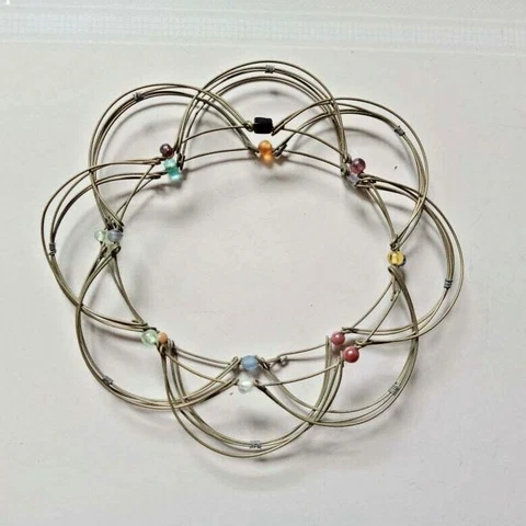 Vintage collapsible wire and glass bead ball small egg basket Cover