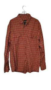 Aigle Men Shirt Button Up Long Sleeve Snap Pocket Cotton Plaid Orange Size XL - Picture 1 of 9