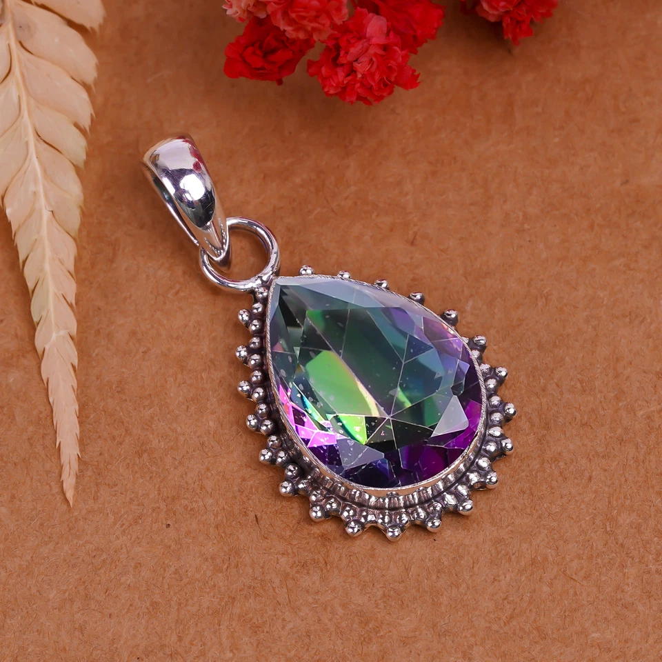 Colgante de joyería de plata de ley 925 con piedras preciosas de topacio místico, hermoso colgante Foto 1 de 4