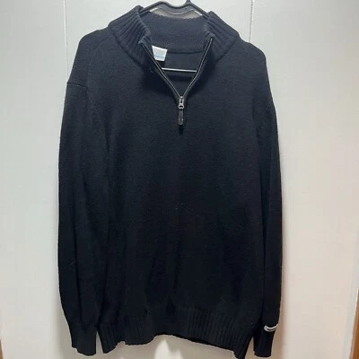 Suéter masculino Columbia quarto de zíper lã mistura de algodão preto tamanho médio - Imagem 1 de 4