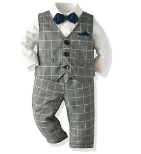 Boys Baby children Long sleeves Wedding Formal Shirt Vest Pants outfits suits 