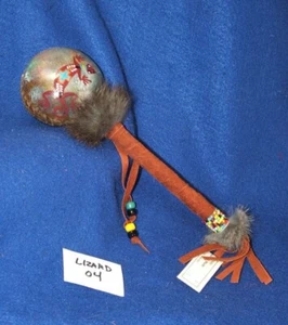 Lizard Rawhide Rattle Authentic Native American 10" L Handmade Navajo 04 - Picture 1 of 2