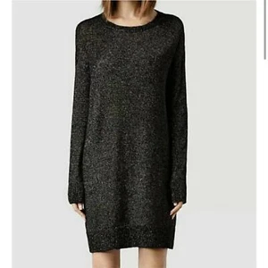 ALL SAINTS Agnes Jumper Oversized Sweater Dress Black Silver Metallic Knit Small - Picture 1 of 7