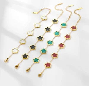 Clover Bracelet Five Leaf 18k Gold plated Waterproof Stainless Steel - Picture 1 of 5