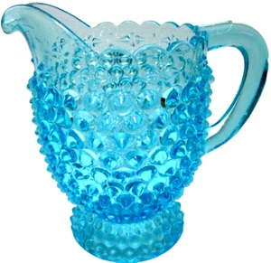 Antique EAPG Columbia Glass Dew Drop Hobnail Double Eye Creamer Blue 5" Tall - Picture 1 of 7