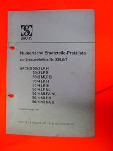 Lista numérica de precios de piezas de repuesto SACHS 50/3 y /4 a la lista 320.6/7; rareza  - Imagen 1 de 2
