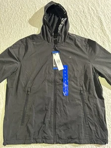 Calvin Klein Water Resistant Hooded Jacket Black Men's Logo Tape Zip Front Sz: L - Picture 1 of 10