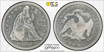 Dólar Liberty 1870 a prueba sentado $1 graduación profesional escudo de oro líneas excelentes # 402-3 Foto 1 de 4