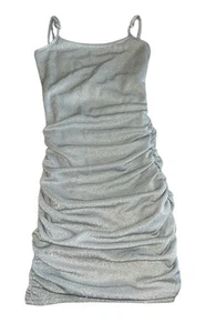 Katie J NYC Tween Girls Abby Sparkly Silver Ruched Adjustable Strap Dress S(7-8) - Picture 1 of 5