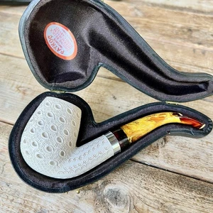 Block Meerschaum Bent Lattice Teardrop Finish Full Bend mit Metallband Rohr - Bild 1 von 7
