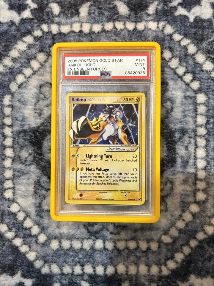 Pokemon Raikou Gold Star EX Unseen Forces Holo Ultra Rare #114 PSA 9 Mint - Image 1 of 1