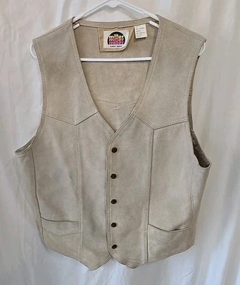 Chaleco de cuero de vaca dividido vintage miller ropa exterior gamuza vaquero occidental talla L Foto 1 de 4