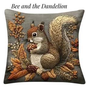 Squirrel Autumn Plush Cushion Cover 45cm x 45cms ~ NOT EMBROIDERED - Picture 1 of 6