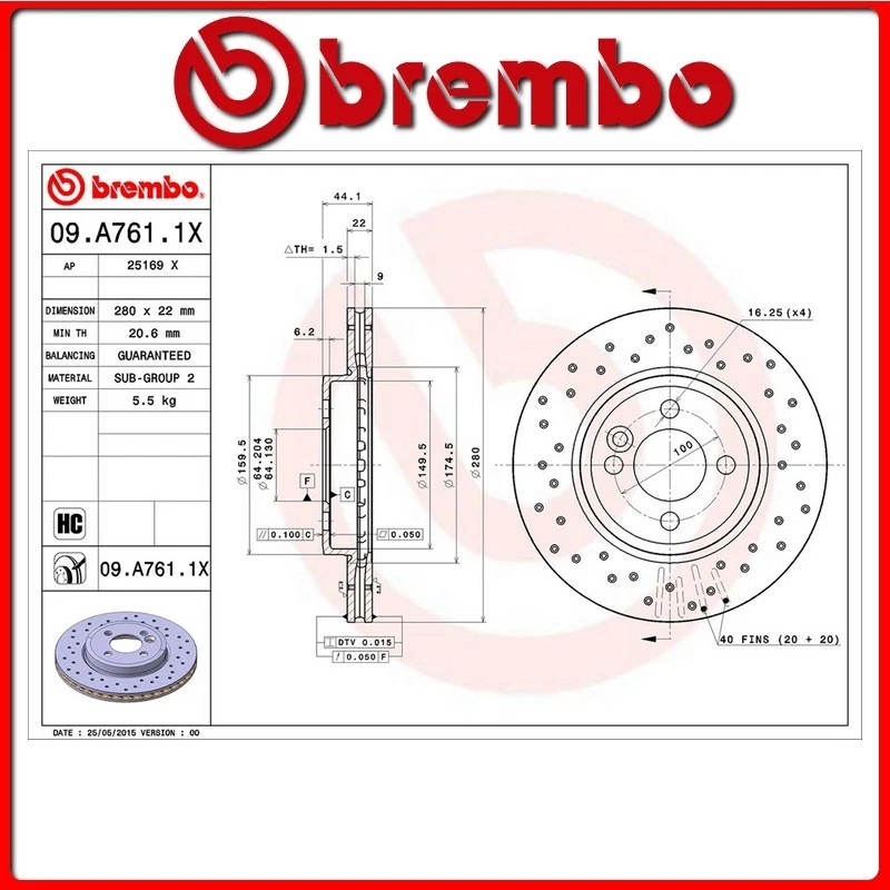 09.A761.1X#14 DISCO FRENO ANTERIORE SPORTIVO BREMBO XTRA MINI MINI CLUBMAN (R55) - Immagine 1 di 1