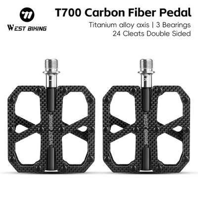 WEST BIKING Cuerpo de Fibra de Carbono Bicicleta Pedales 3 Rodamientos Eje de Titanio un Par Foto 1 de 4