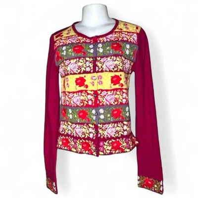 Sleeping on Snow Embroidered Floral Cardigan Sweater | Size M | Boho Wool Blend - Image 1 of 4