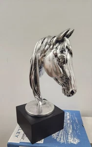 Exquisite!! 15" Silver Horse Head Statue on Black 6"x3" Base - Picture 1 of 4