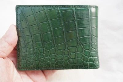 Cartera plegable de piel de vientre de cocodrilo genuino verde hecha a mano para hombre #W56 Foto 1 de 4