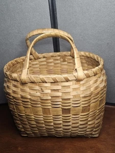 Vintage Winnebago HoChunk Hand Woven Black Ash Basket Wrapped Strap Handles - Picture 1 of 9