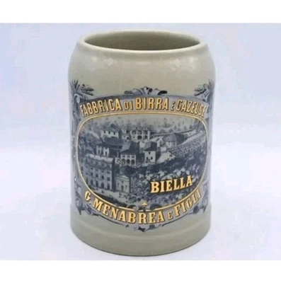 BOCCALE BIRRA MENABREA BIELLA-ITALY-BIER BEER CERVEZA-CERAMICA-KRUG MUG-VINTAGE - Immagine 1 di 4