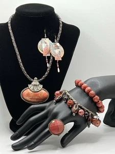 Brazalete con cable de plata esterlina granate ojo de tigre rojo Carolyn Pollack Relios - Imagen 1 de 11