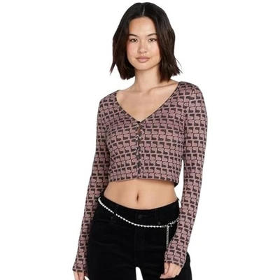 Volcom Cropped Top XL Extra Large Brown Black Geometric Print Beach Coconut Girl - Image 1 of 4
