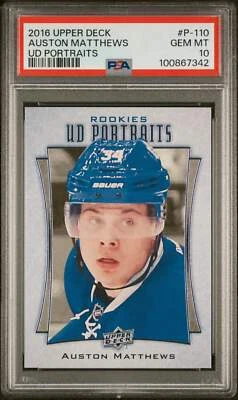 Graded 2016 Upper Deck Auston Matthews #P110 UD Portraits RC Hockey Card PSA 10 - Image 1 of 2
