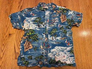 Hilo Hattie Hawaiian Aloha Shirt Cotton Ocean Blue Beach Islands Boys Medium M - Picture 1 of 9