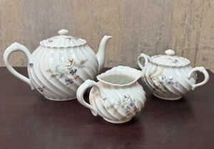 Haviland 3 teiliges Set Limoge Teekanne, Zuckerdose und Milchkännchen Frankreich handbemalt - Bild 1 von 12