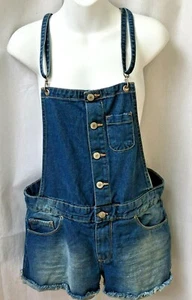 Forever 21 Shortalls Denim Blue Jean Overall Shorts Sz 28 Medium Wash New NWT - Picture 1 of 5