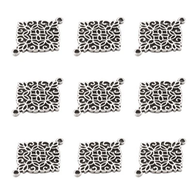 50x conectores de dije de rombo de aleación tibetana filigrana eslabón plateado sin níquel 28 mm Foto 1 de 4