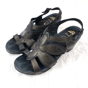 Sandalo donna Dansko Nina taglia 10,5 EU41 metallo grafite fiore punta aperta tacco - Foto 1 di 15