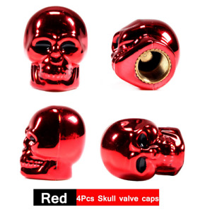 4x Car Tire Valve Caps Stem Air Dust Covers Antirust Red Skull For Subaru
