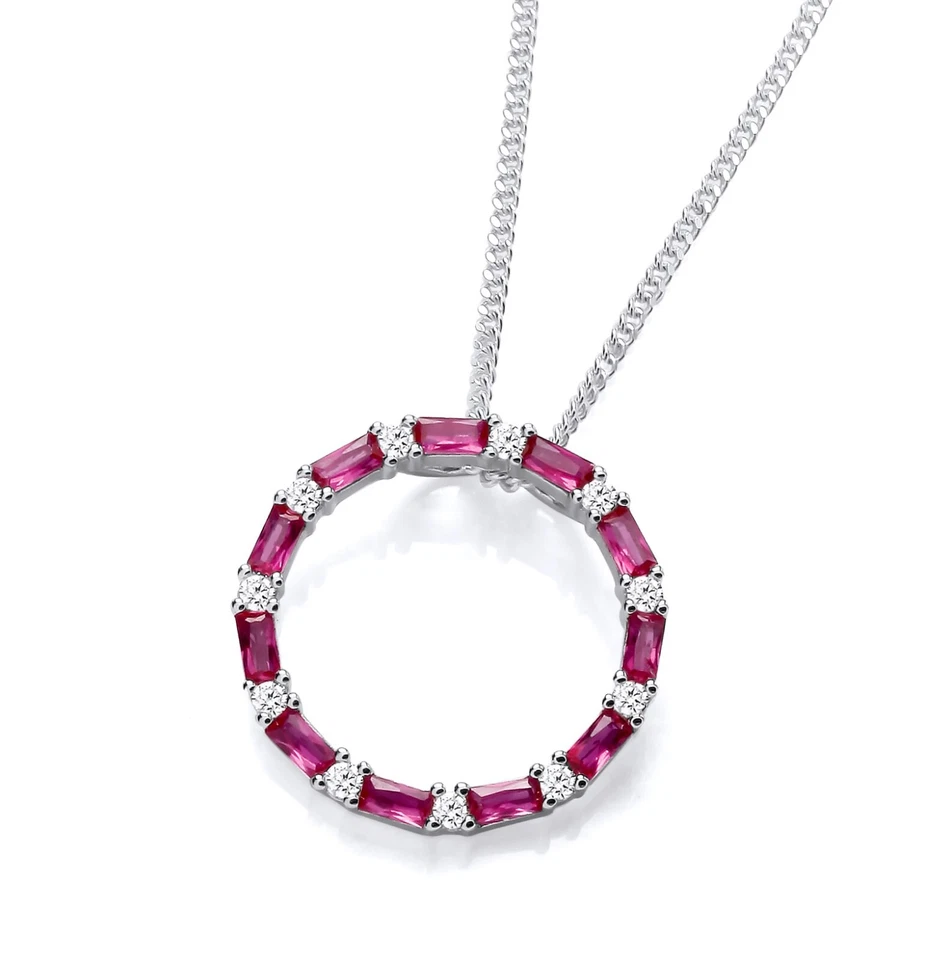Sterling Silver 925 Simulated RUBY Circle INFINITY Pendant Necklace 16 18 20" - Image 1 of 4