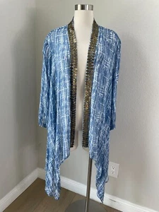 NEW Chicos 4 Womens Plus XXL Bimini Embellished 3/4 Sleeve Open Cardigan Kimono - Picture 1 of 13